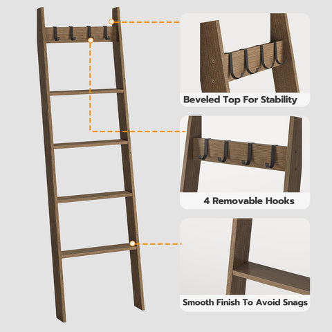 HOOBRO ladder draped with throws in living room adding warm decor benefit