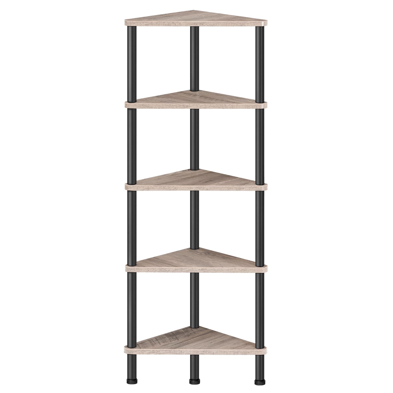 HOOBRO corner shelf front view showing slim footprint and five tiers