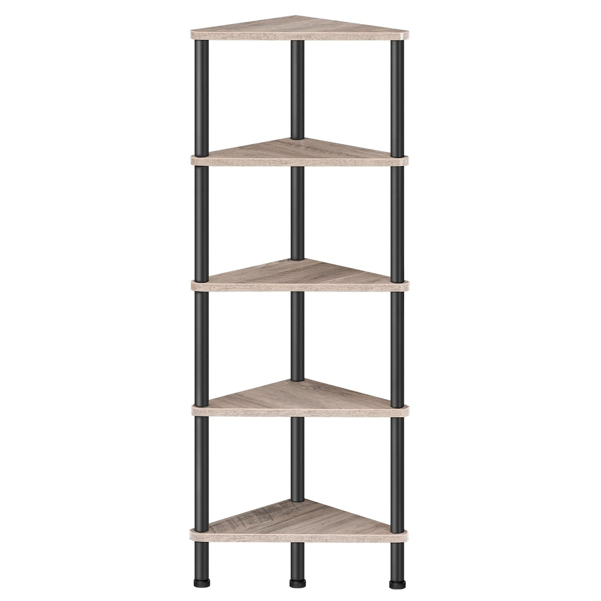 HOOBRO corner shelf front view showing slim footprint and five tiers
