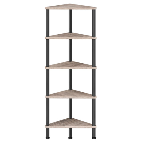 HOOBRO corner shelf front view showing slim footprint and five tiers