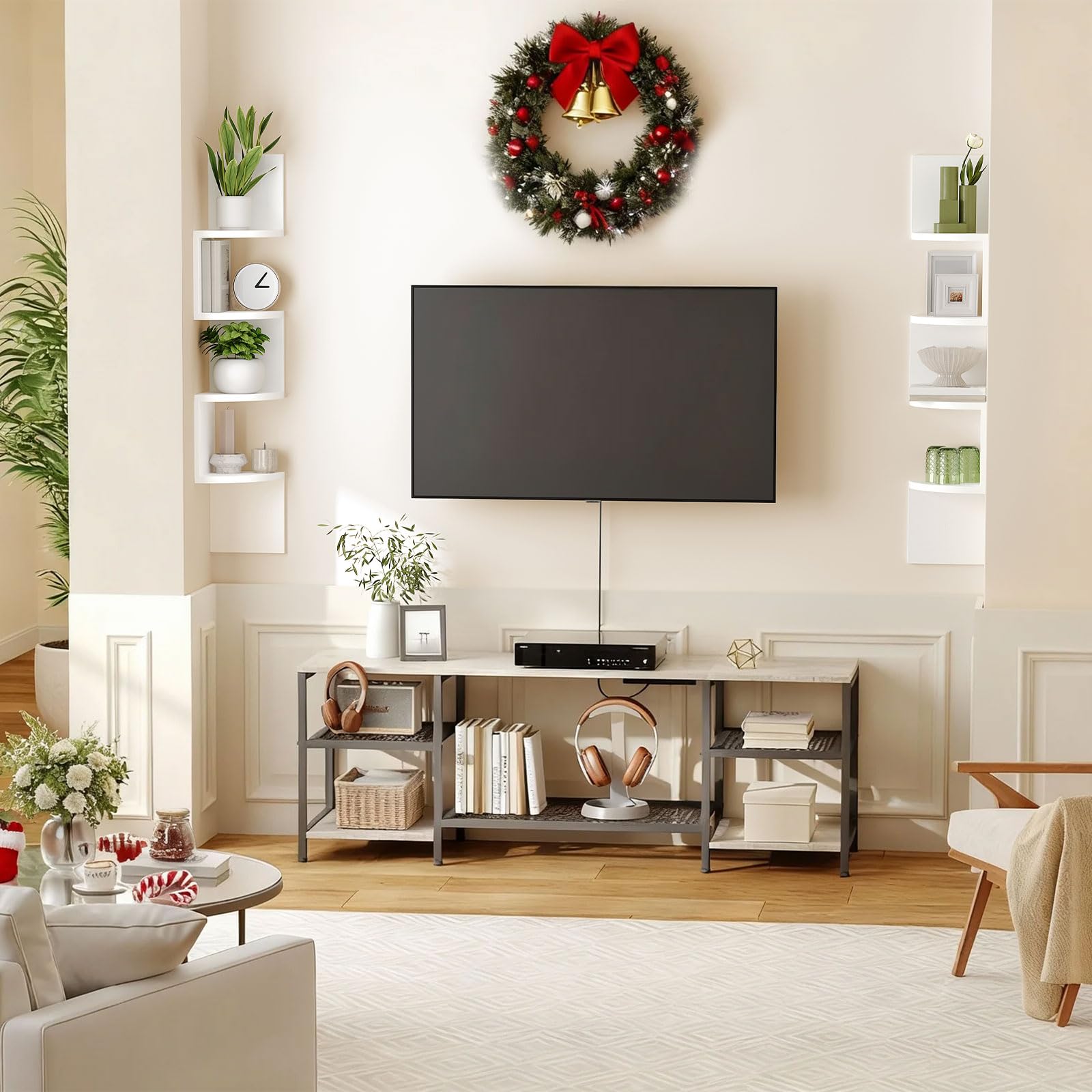 HOOBRO corner shelf pair installed symmetrically for balanced decor