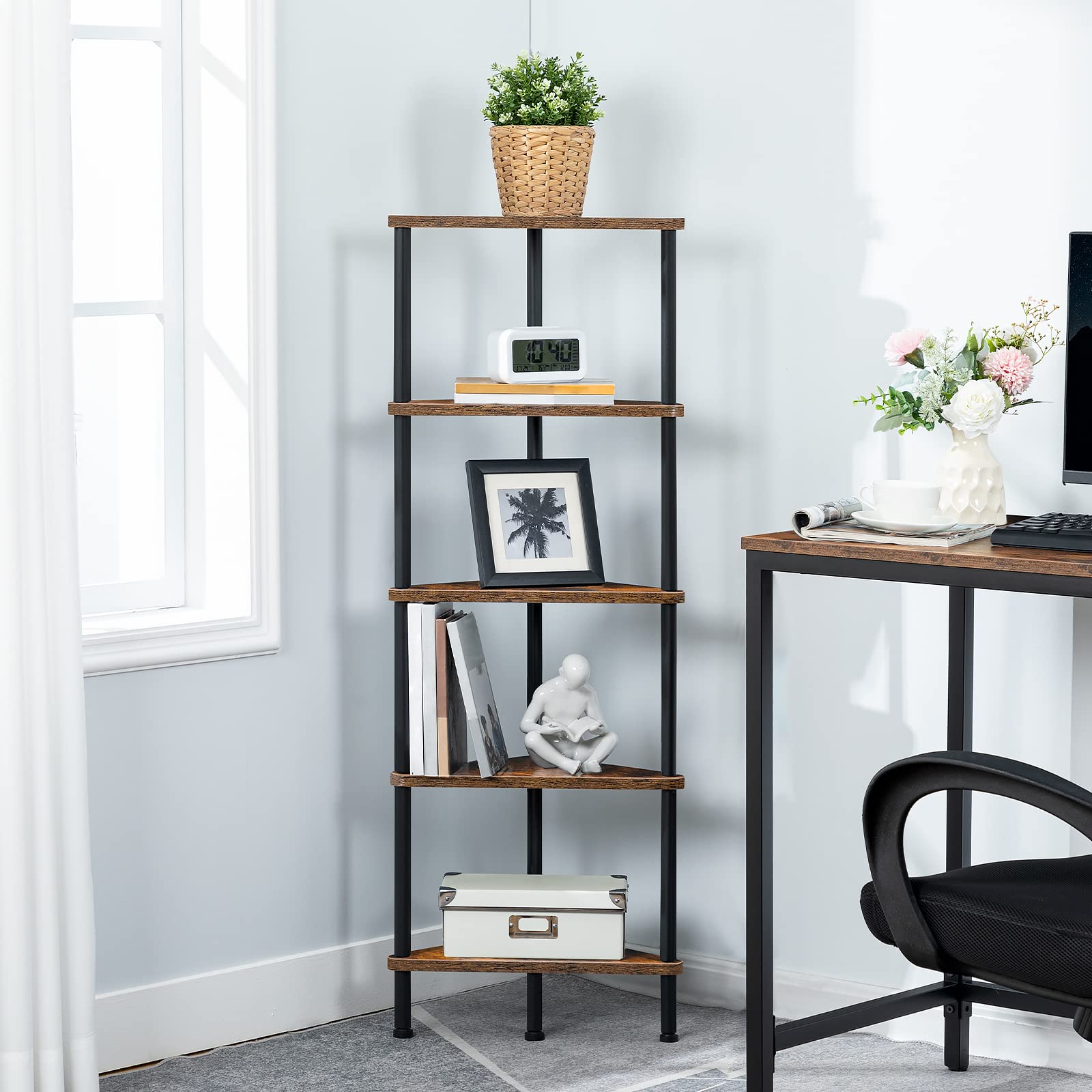 HOOBRO shelf with potted plants on tiers, promotes layered plant display and light exposure