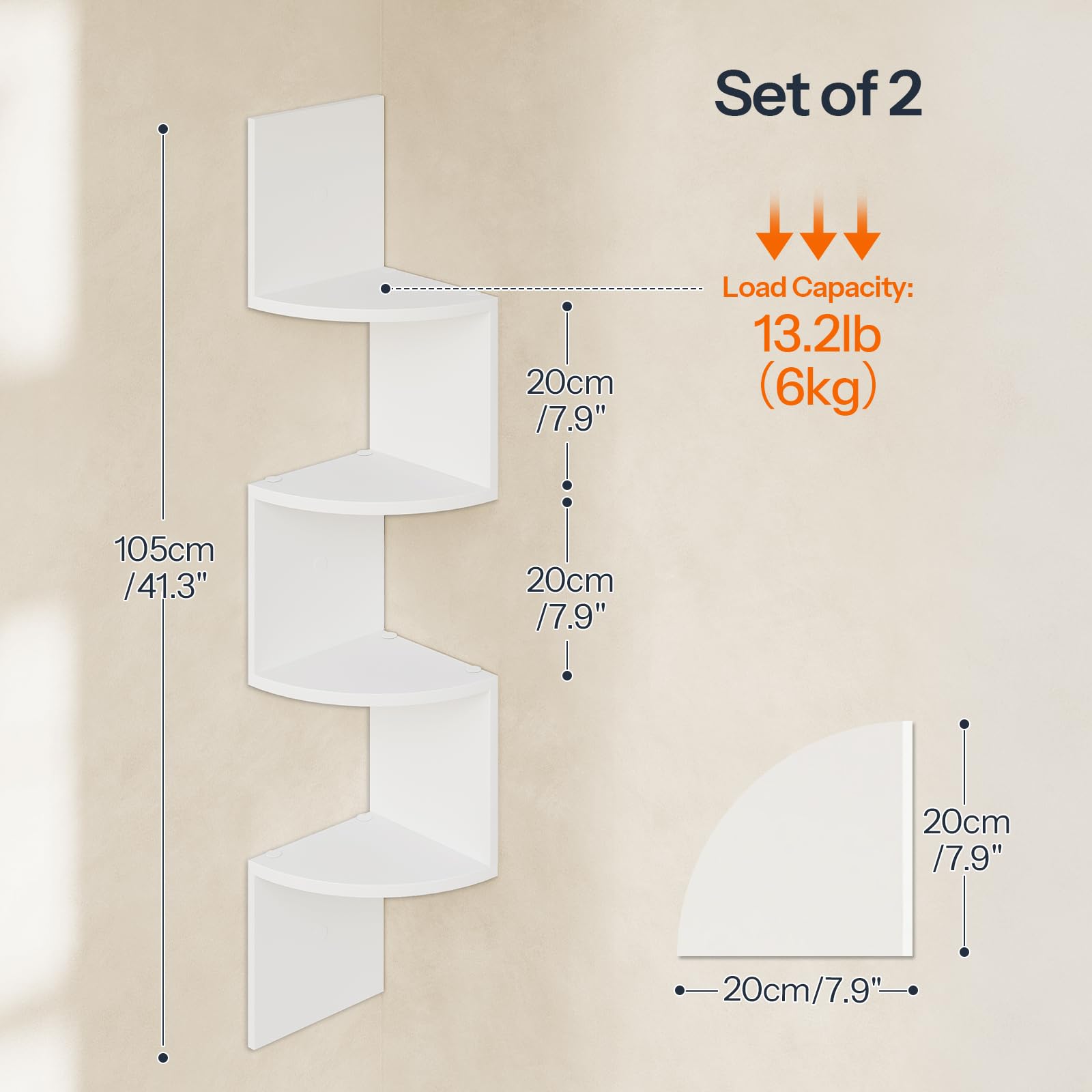 HOOBRO corner shelf side profile illustrating slim footprint and scale