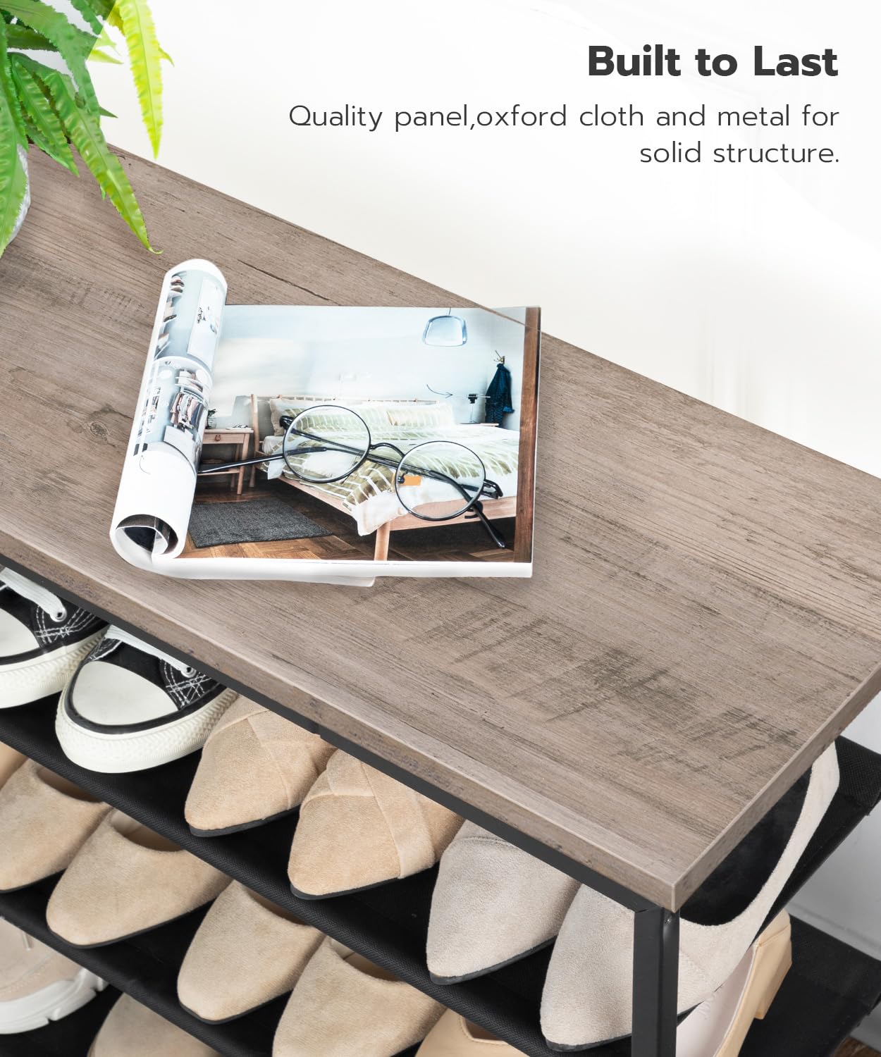 HOOBRO shoe rack styled in entryway with shoes and decor for space-saving benefit