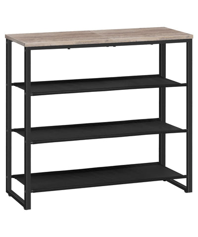 HOOBRO front view of greige shoe rack showing organized pairs benefit tidy entryway