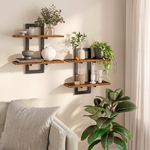 HOOBRO front view showing assembled shelves and rustic look for versatile storage