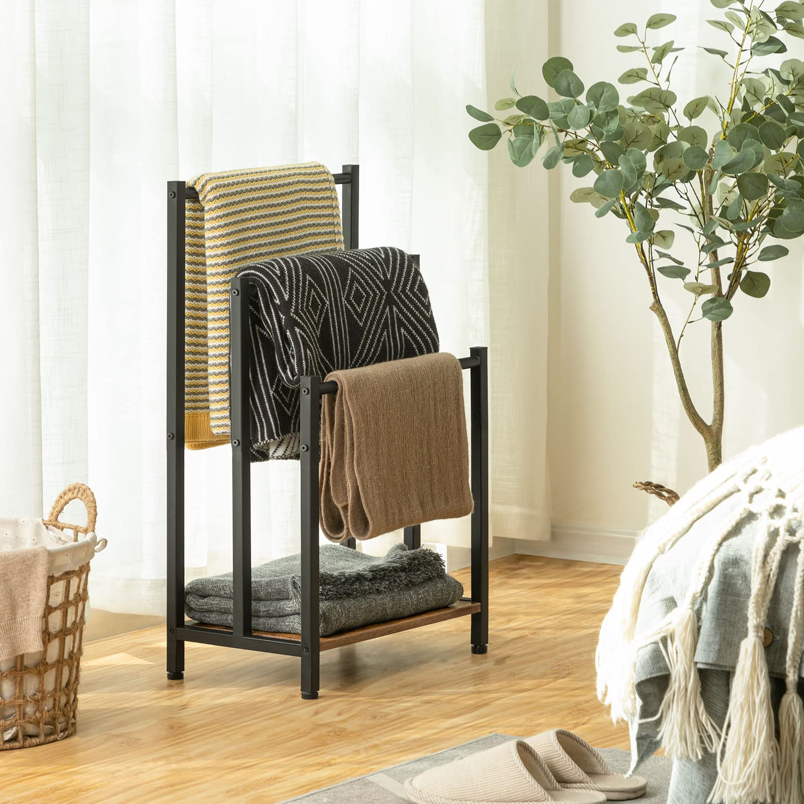 HOOBRO rack in bathroom staged to show organized towels and decor
