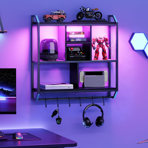 HOOBRO shelf in use with music sync lights creating dynamic ambience