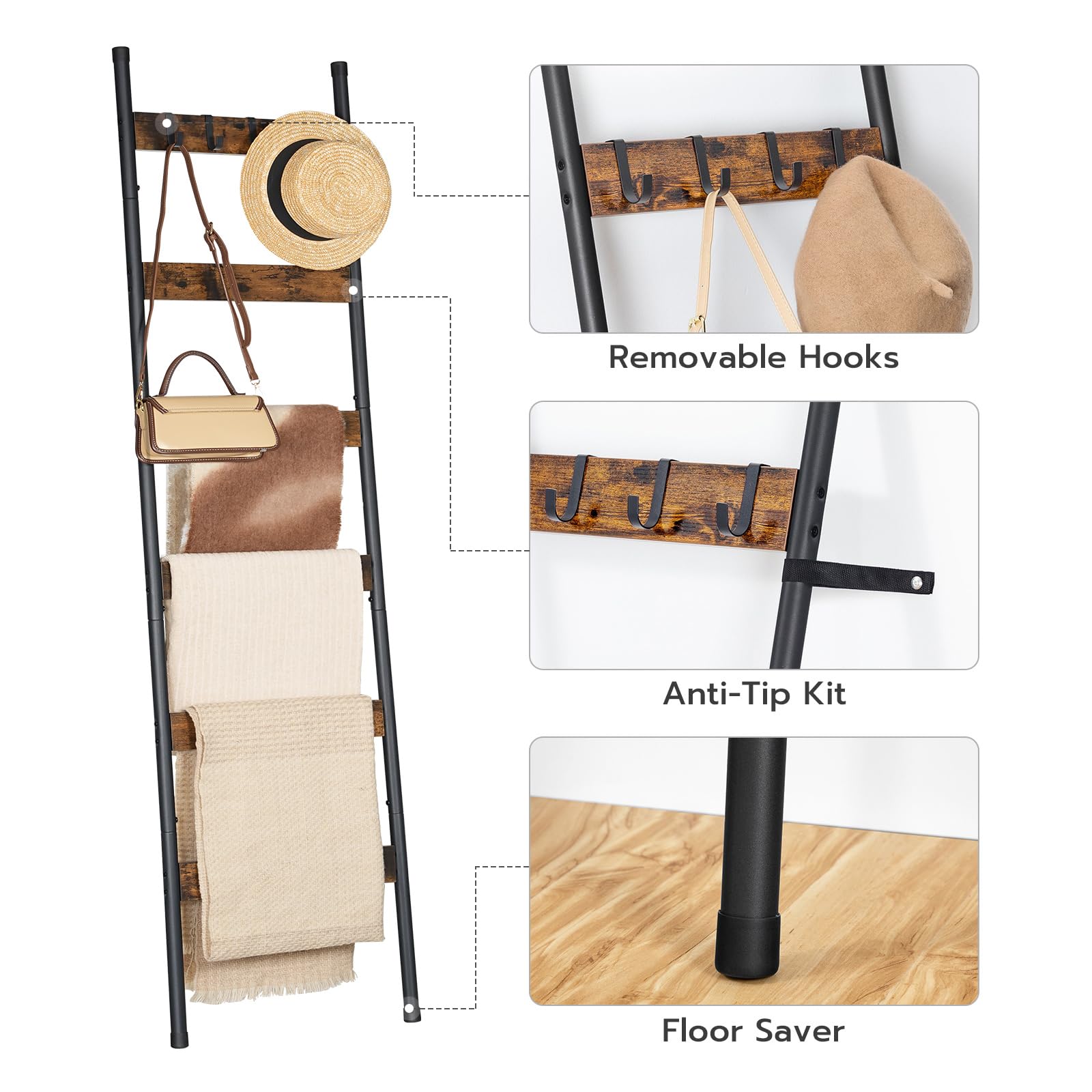 HOOBRO ladder styled in living room showing decorative display and easy reach storage