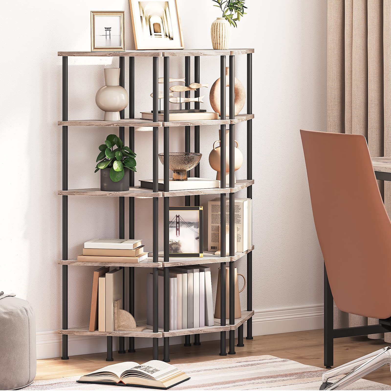 HOOBRO corner shelf holding plants to create layered greenery and saves space