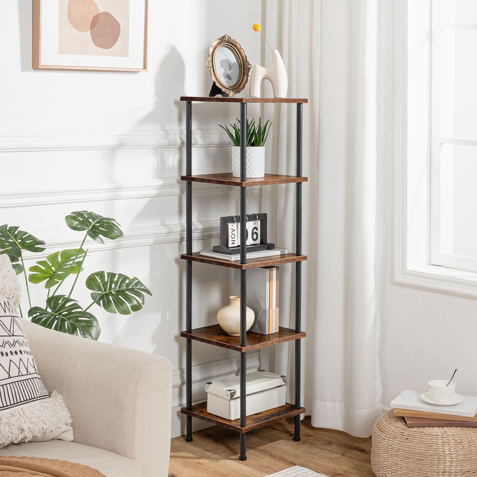 HOOBRO shelves with potted plants illustrating attractive display storage