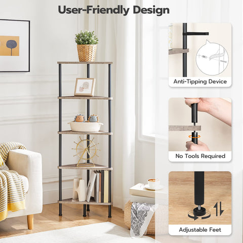 HOOBRO shelf flush against wall showing corner fit and space-saving benefit