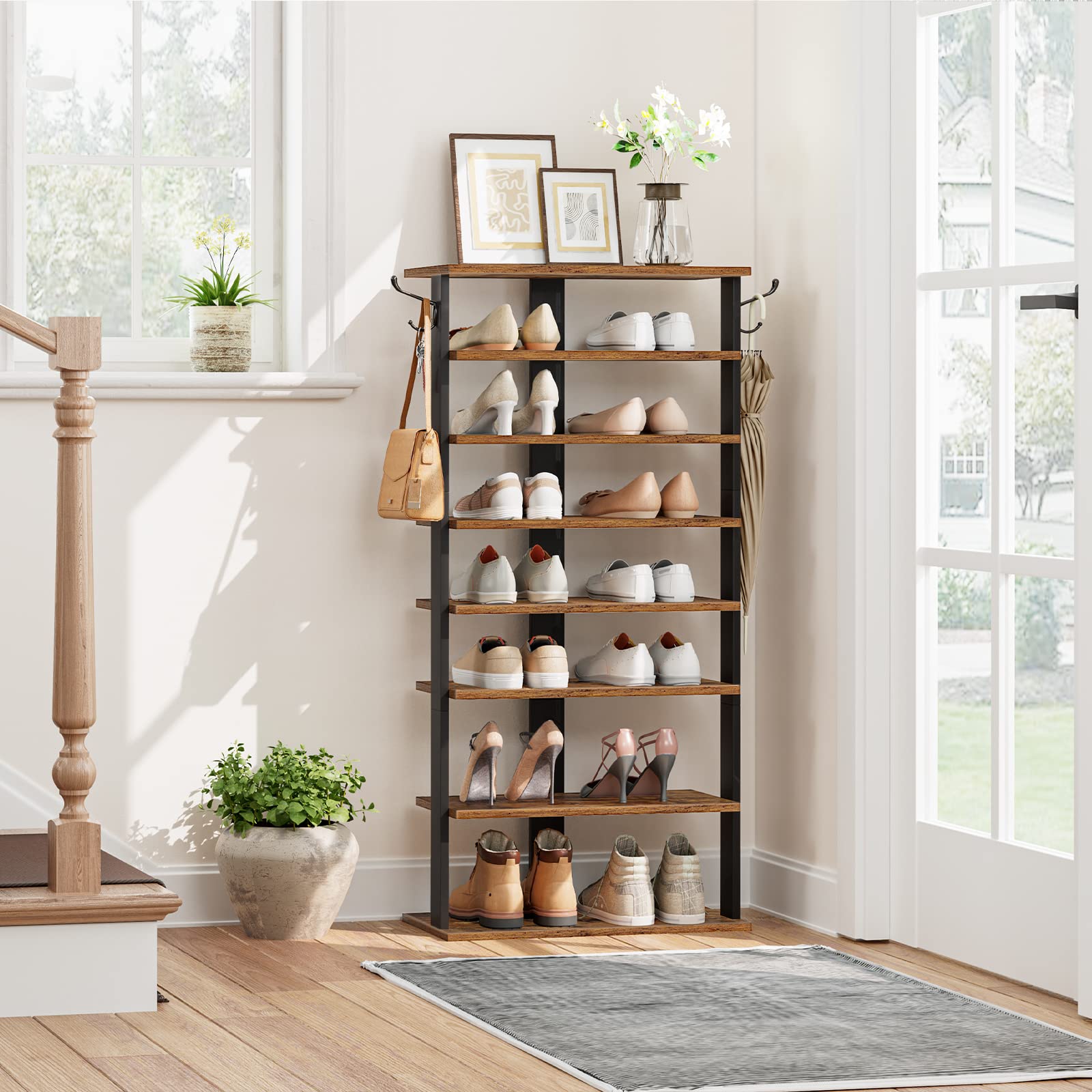 HOOBRO bottom shelf loaded with boots showing stability and support