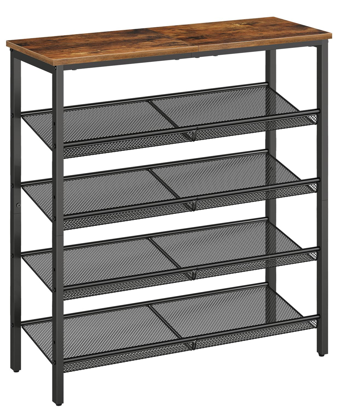 HOOBRO front view showing rustic brown shelves and industrial frame for organized storage