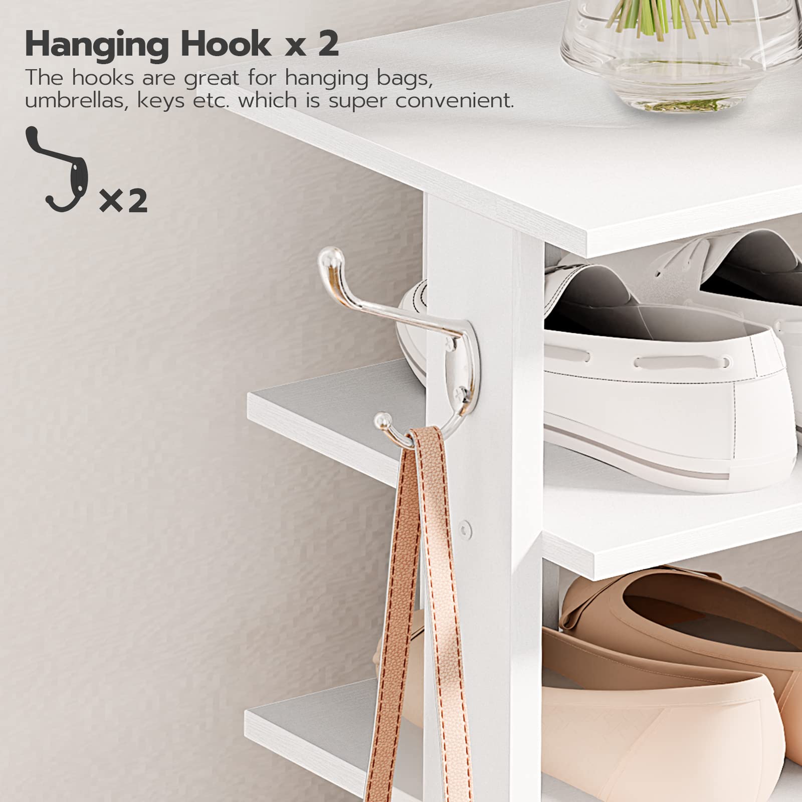 HOOBRO shoe rack next to shoes for scale showing how it fits narrow spaces