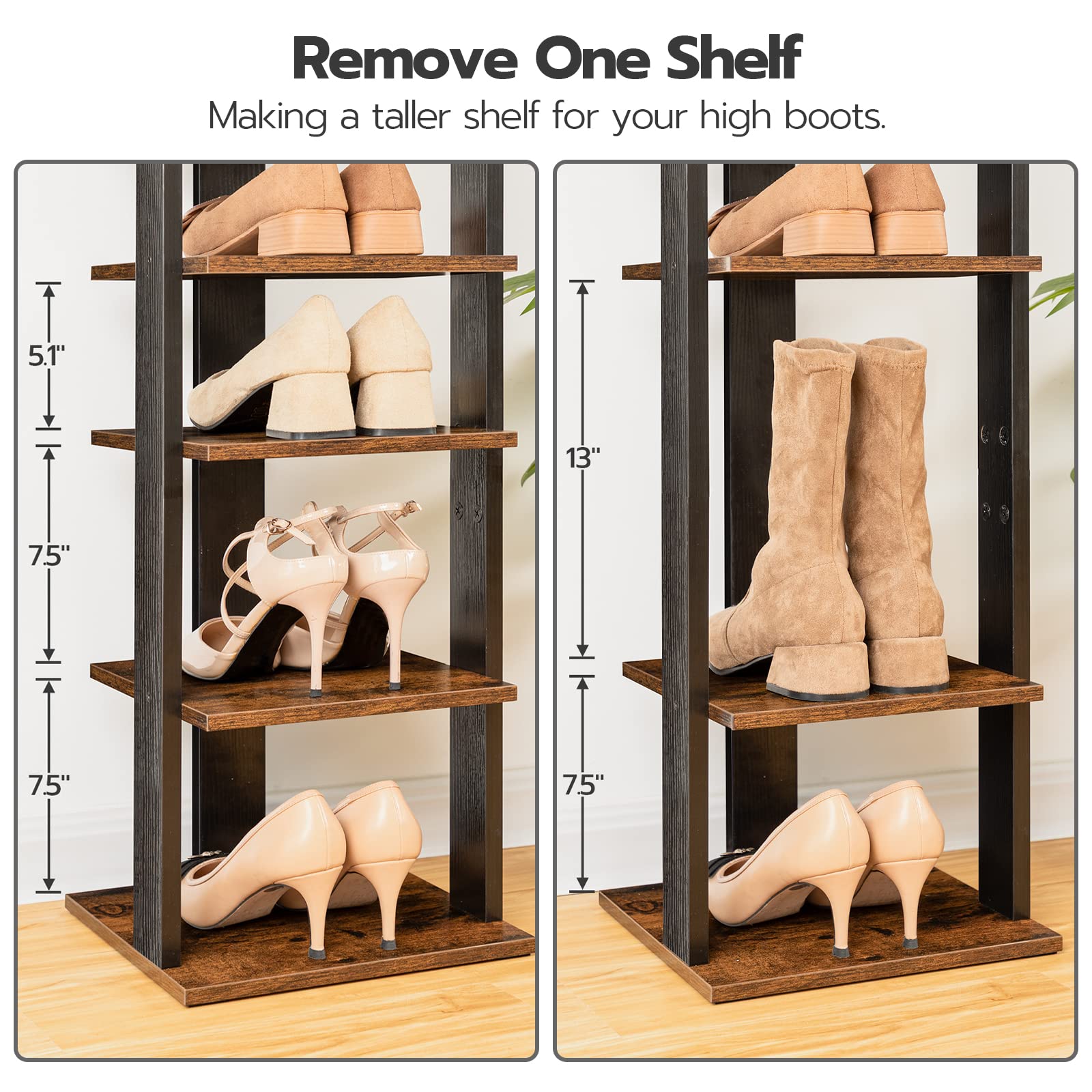HOOBRO top shelf close-up showing wood finish and easy-access organization benefit