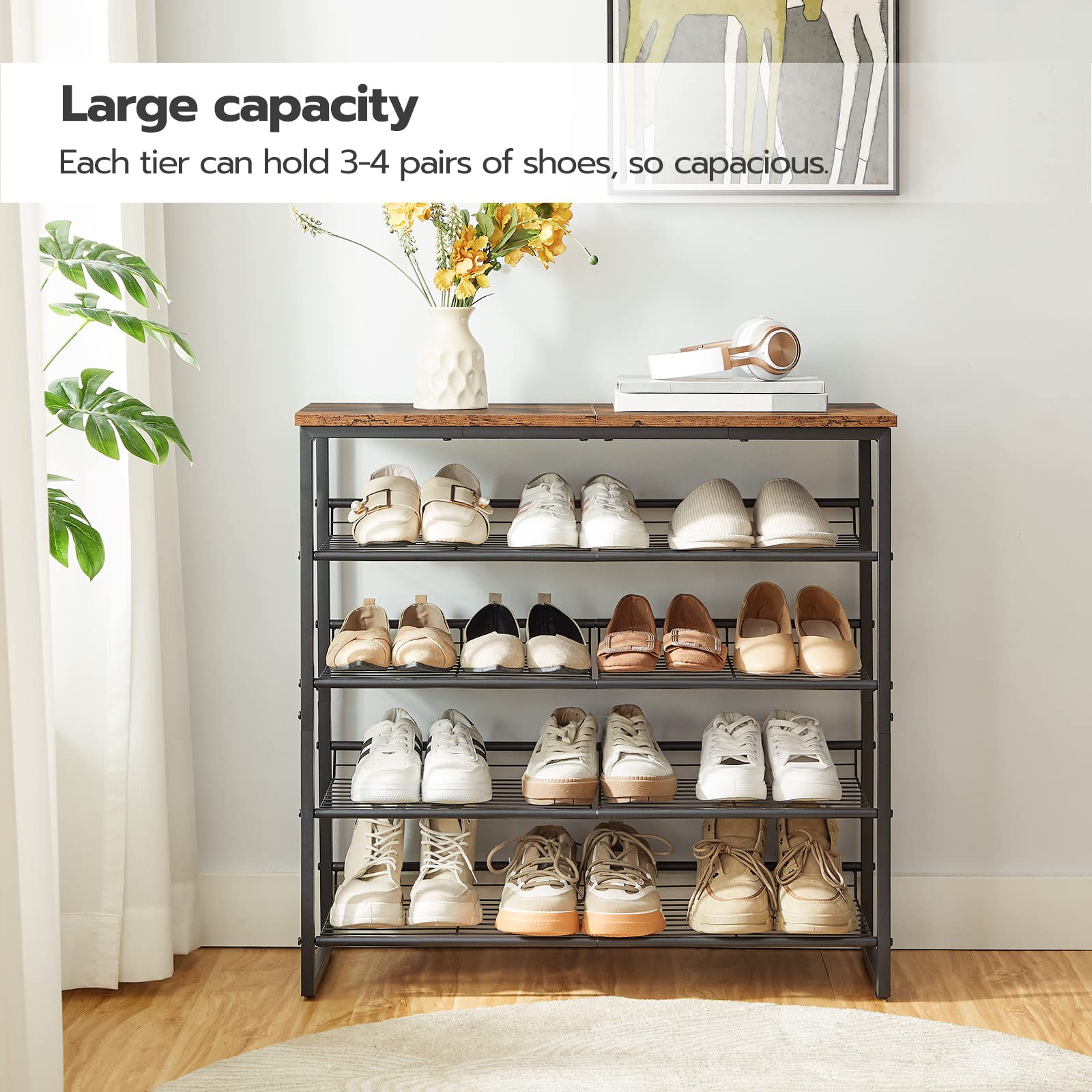 HOOBRO top shelf with bag and plant showing extra storage benefit