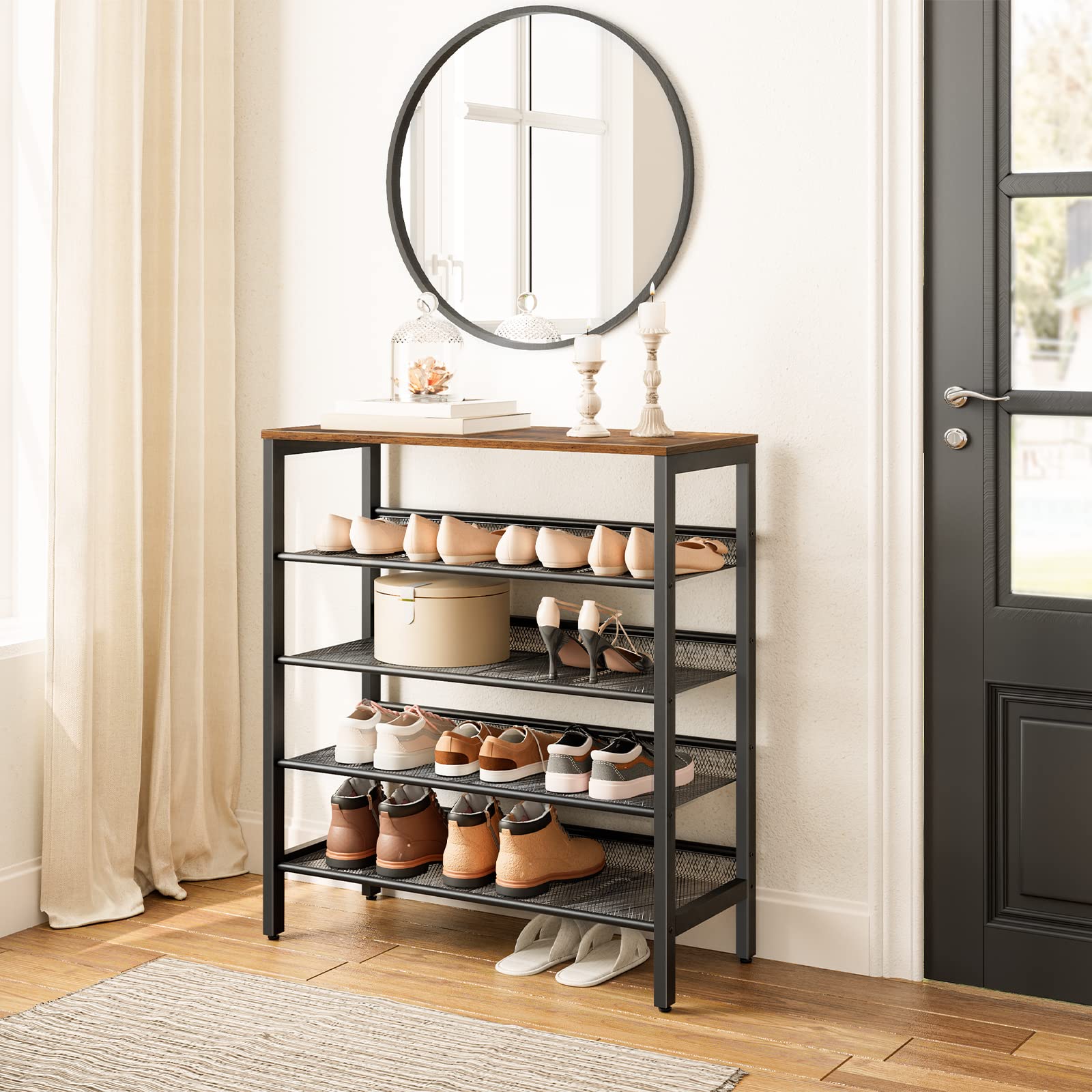 HOOBRO wooden top close-up showing rustic finish and extra storage