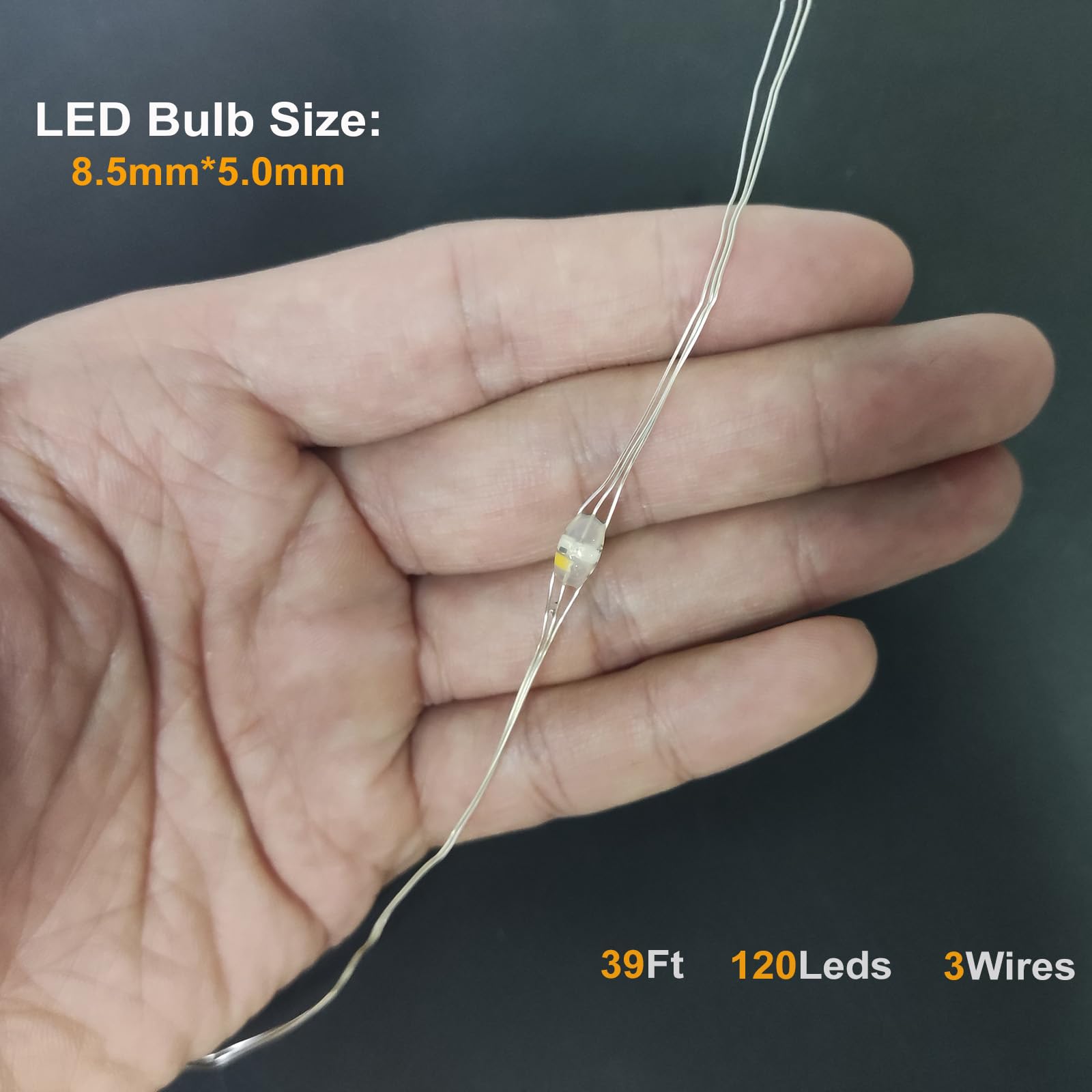 Hoofun lights held in hand demonstrating 39ft strand length and scale advantage