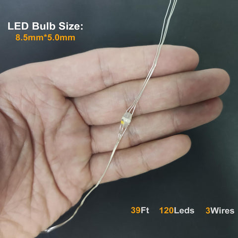Hoofun lights held in hand demonstrating 39ft strand length and scale advantage