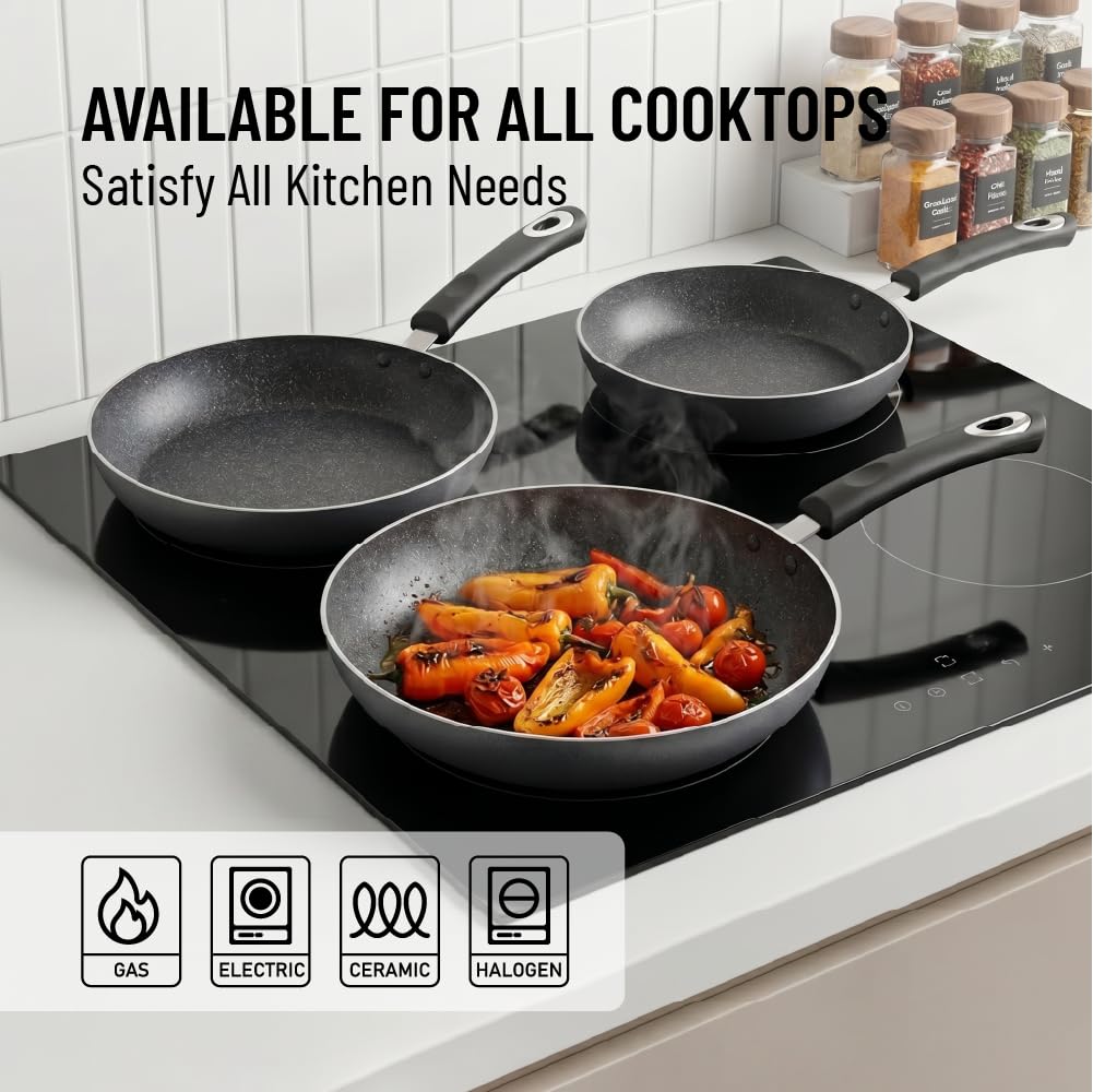HooJay stacked skillets demonstrating compact storage and space-saving nestability