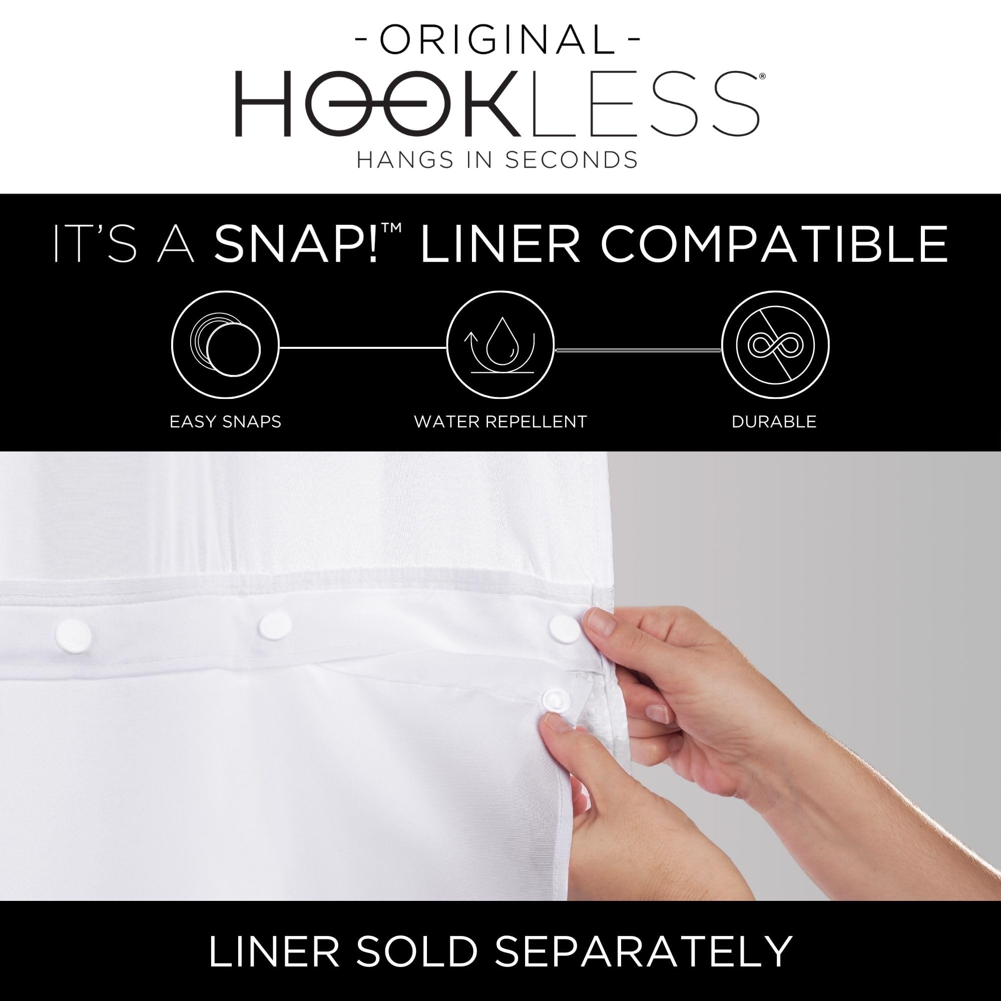 Hookless curtain in bathroom styling showing airy feel and easy décor upgrade