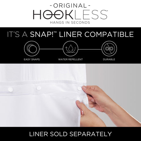 Hookless curtain in bathroom styling showing airy feel and easy décor upgrade