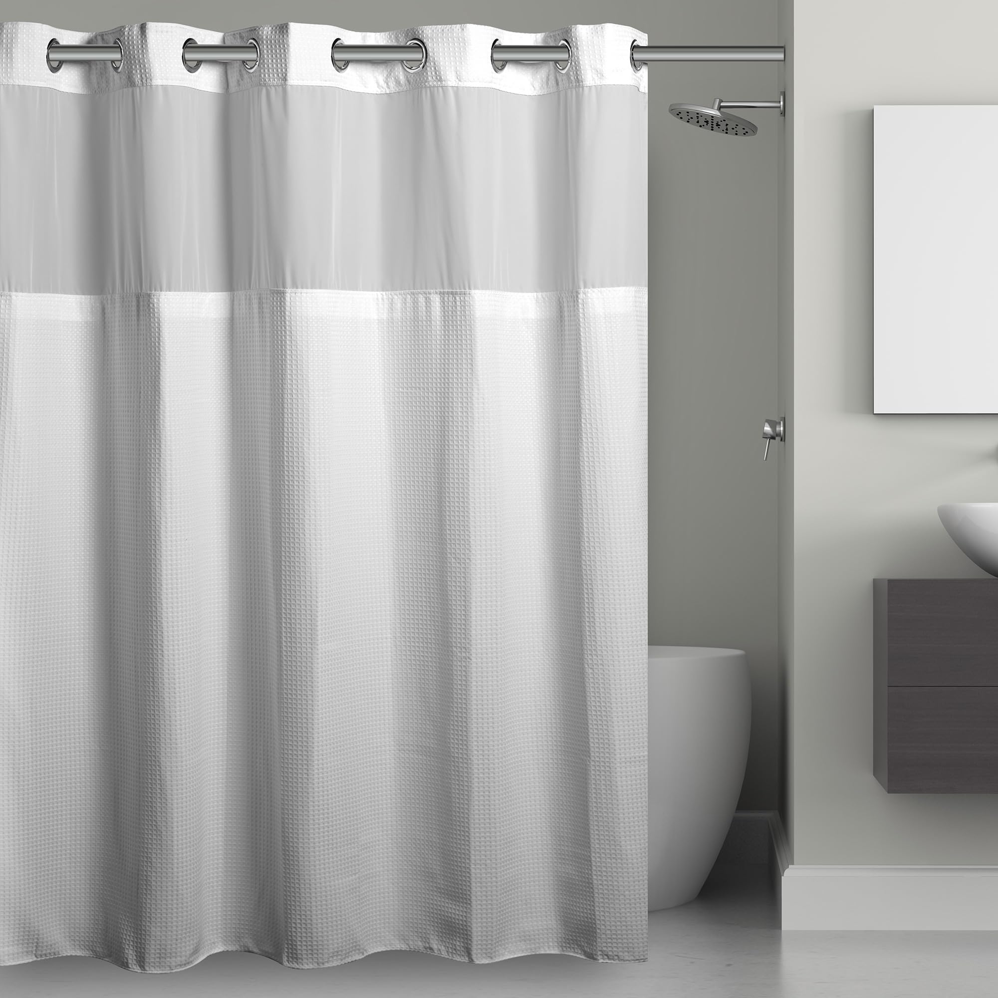 Hookless front panel 71x74 white showing clean modern look and easy install benefit
