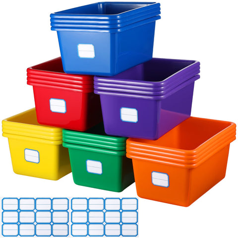 Hoolerry front view of 24 colorful cubby bins showing organized set benefit