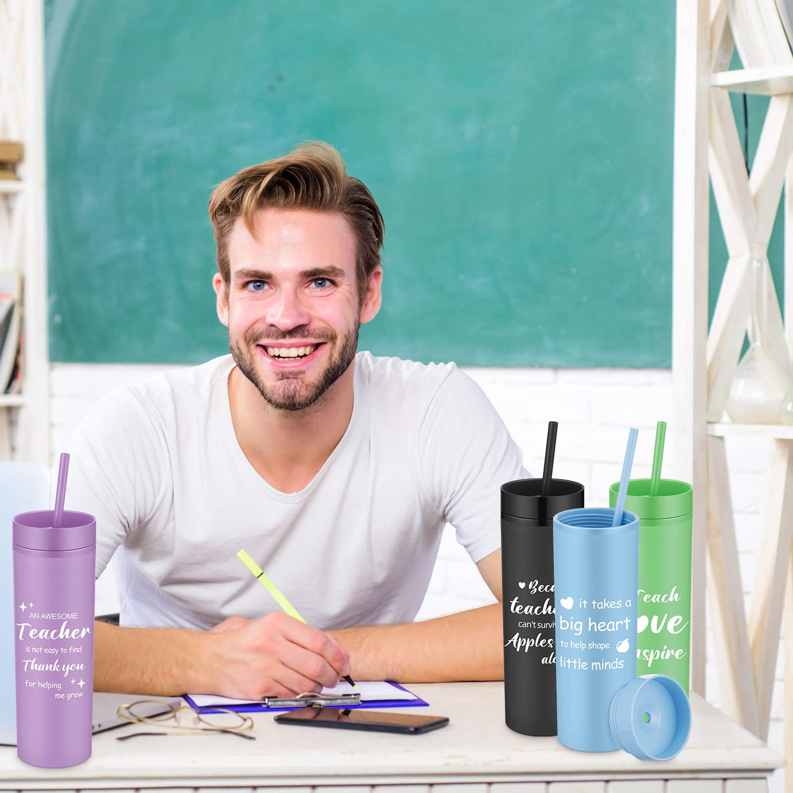 Hoolerry teacher quotes printed on cups, showing readable text and gift appeal