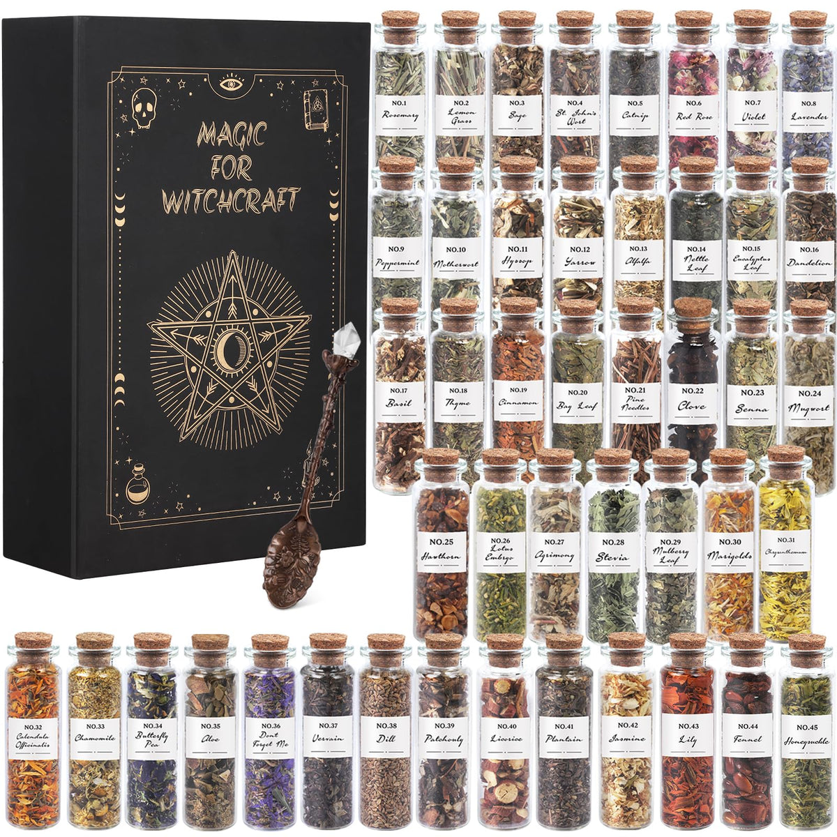 HOOMUU front packaging showing 45-bottle herbal kit and box appealing display