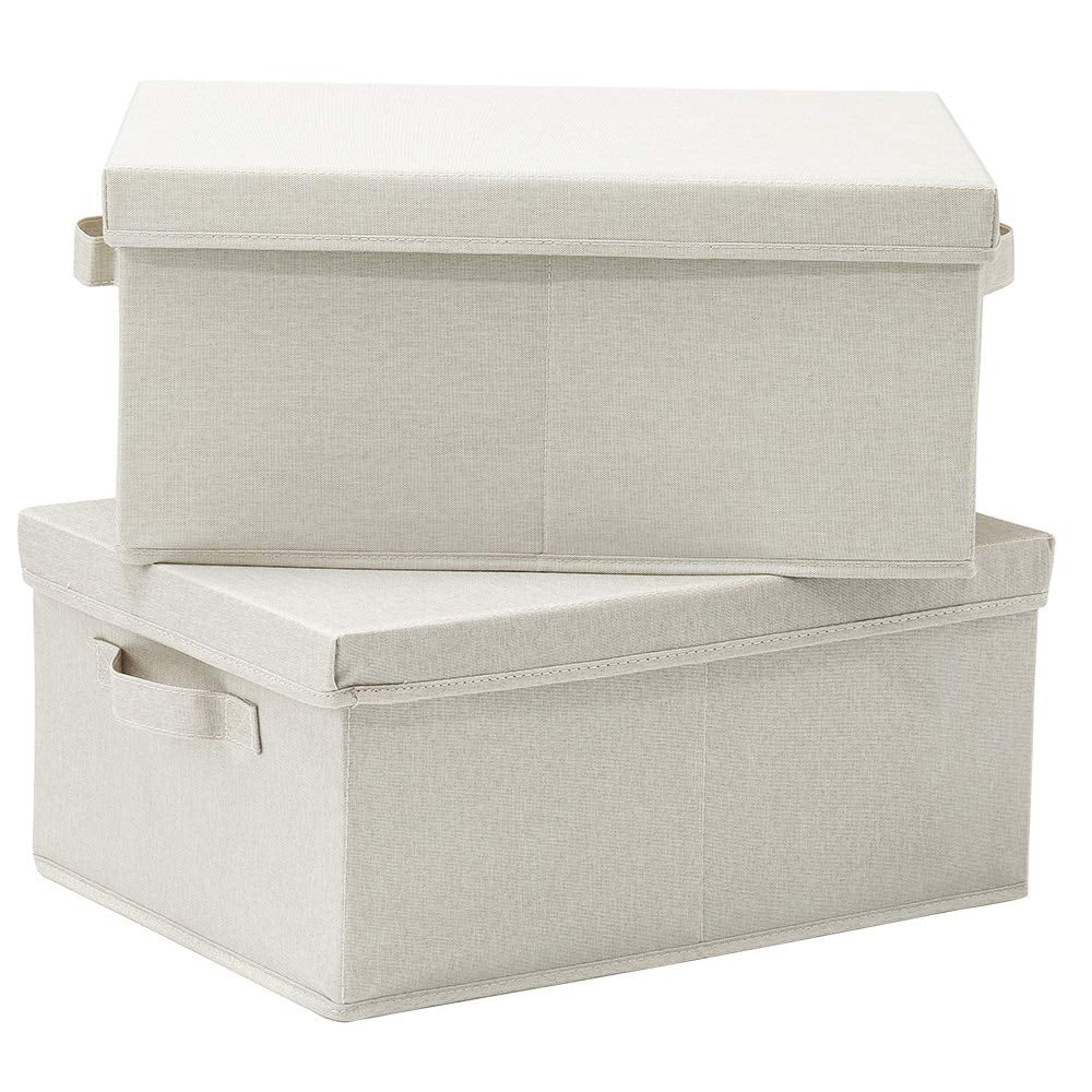 HOONEX front view of two foldable storage bins showing neat organization and quick access