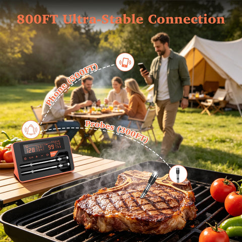 HOPEPOP probe inserted in grill showing remote monitoring convenience