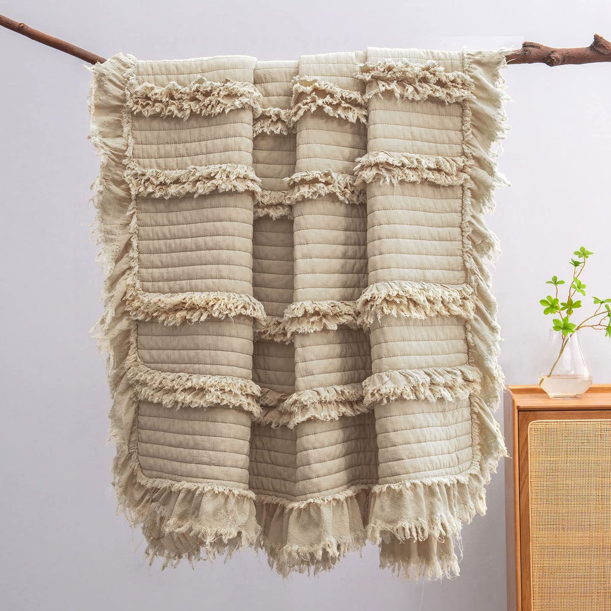 HORIMOTE HOME front view of stone-washed throw showcasing size and style