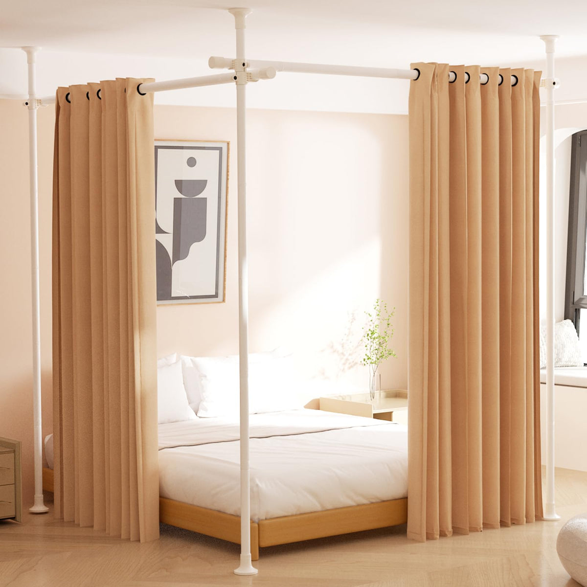 HORSE SECRET full view of room divider rod showing coverage and clean white finish for flexible privacy