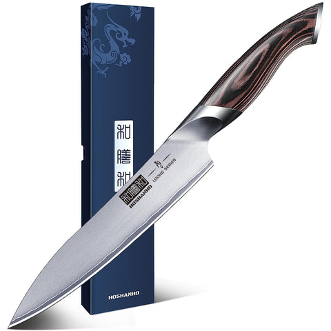 HOSHANHO 6 inch front profile showing balanced blade and handle for precise cutting