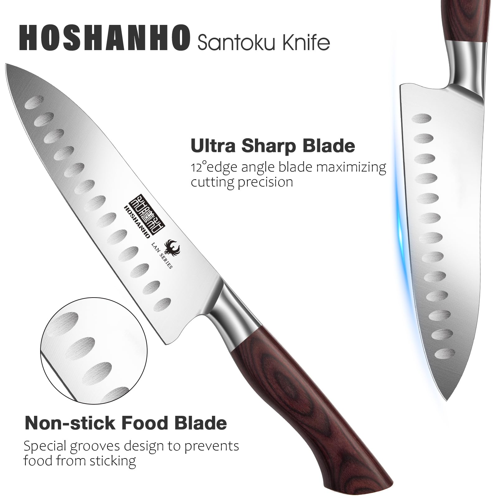 HOSHANHO ergonomic wood handle detail offering comfortable grip and reduced wrist fatigue