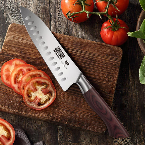 HOSHANHO knife slicing vegetables in kitchen showing smooth, efficient food release