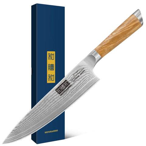 HOSHANHO front view of 8-inch chef knife showing balanced profile and appeal