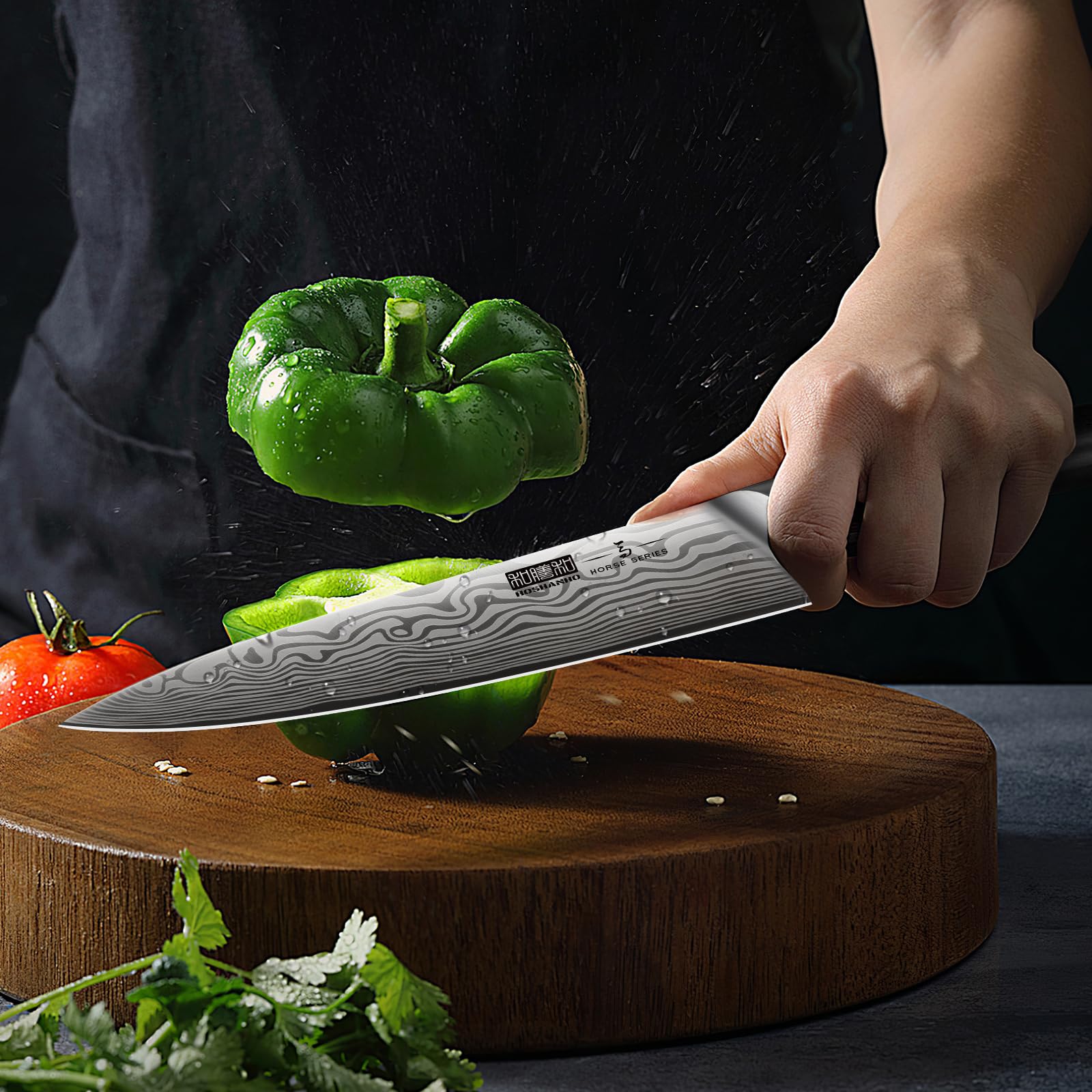 HOSHANHO acacia block top with vents for dry, protected knife storage