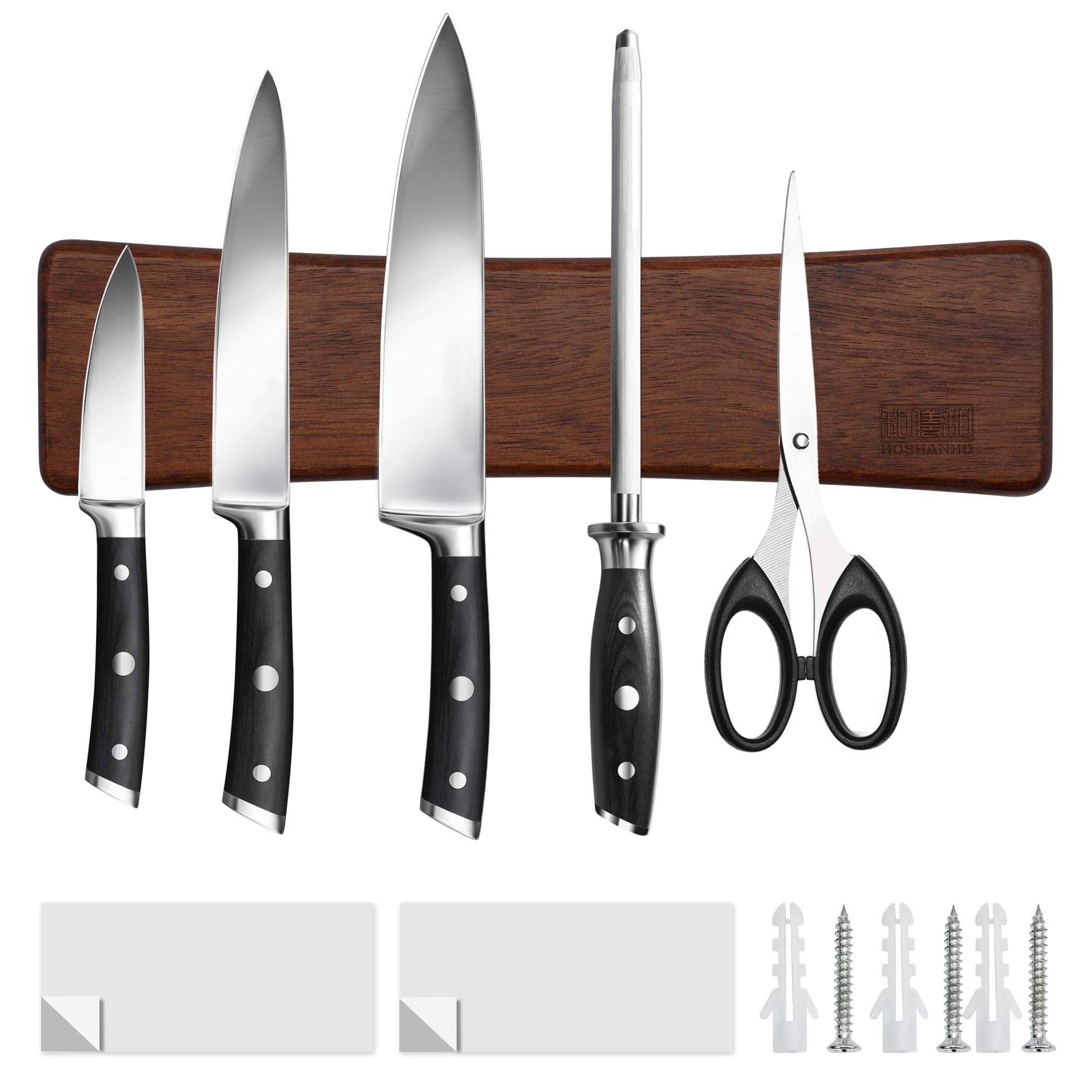 HOSHANHO front view showing acacia wood strip and neat knife display benefit tidy storage