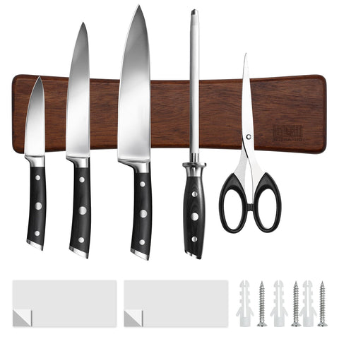 HOSHANHO front view showing acacia wood strip and neat knife display benefit tidy storage