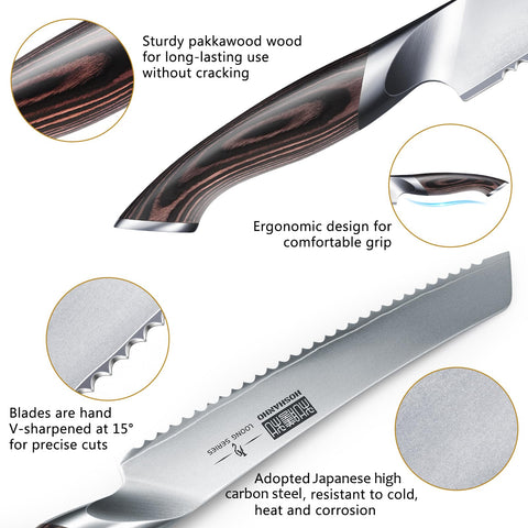 HOSHANHO blade close-up showing serrations and 15° edge for precise clean cuts