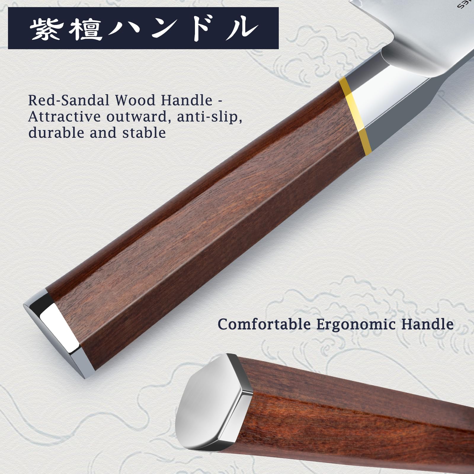 HOSHANHO blade edge detail showing 15° double-bevel for faster, cleaner slicing benefit