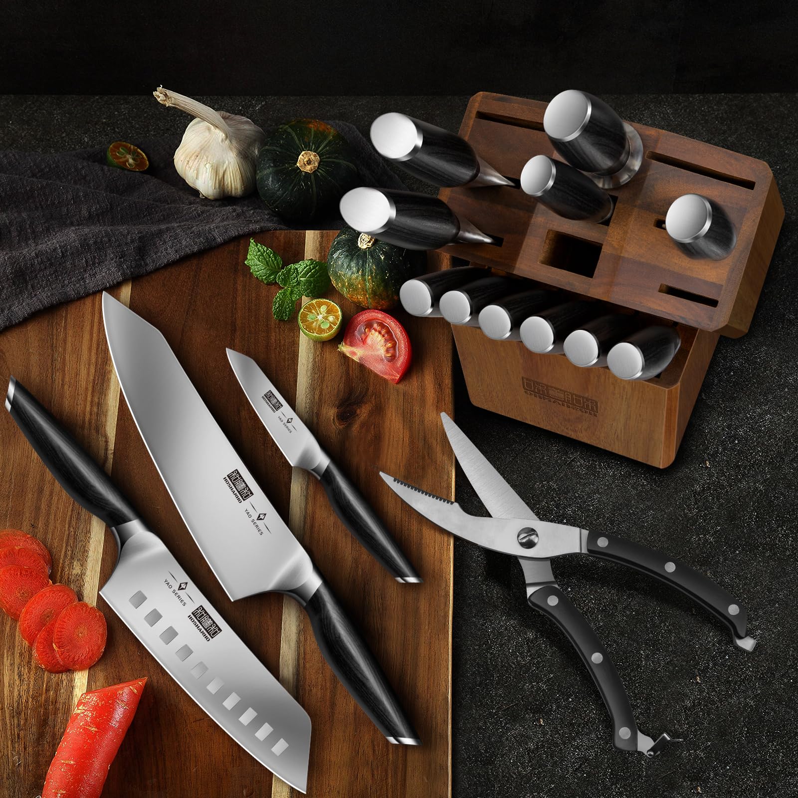 HOSHANHO wooden block staged in kitchen to show counter-ready styling and organization