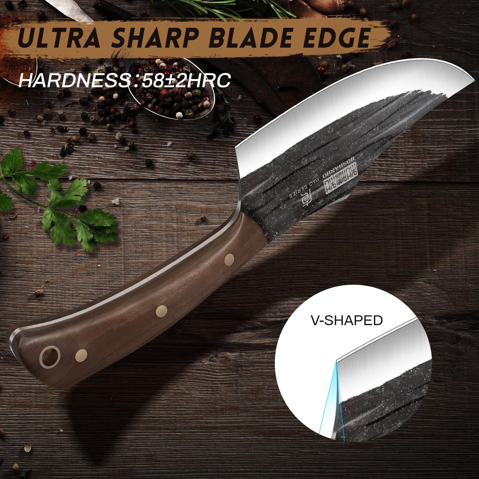 HOSHANHO cleaver and bone chopper cutting on board showing heavy-duty chopping control