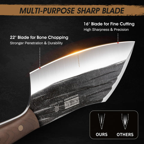 HOSHANHO cleaver edge close-up highlighting sharpness and precision cutting benefit