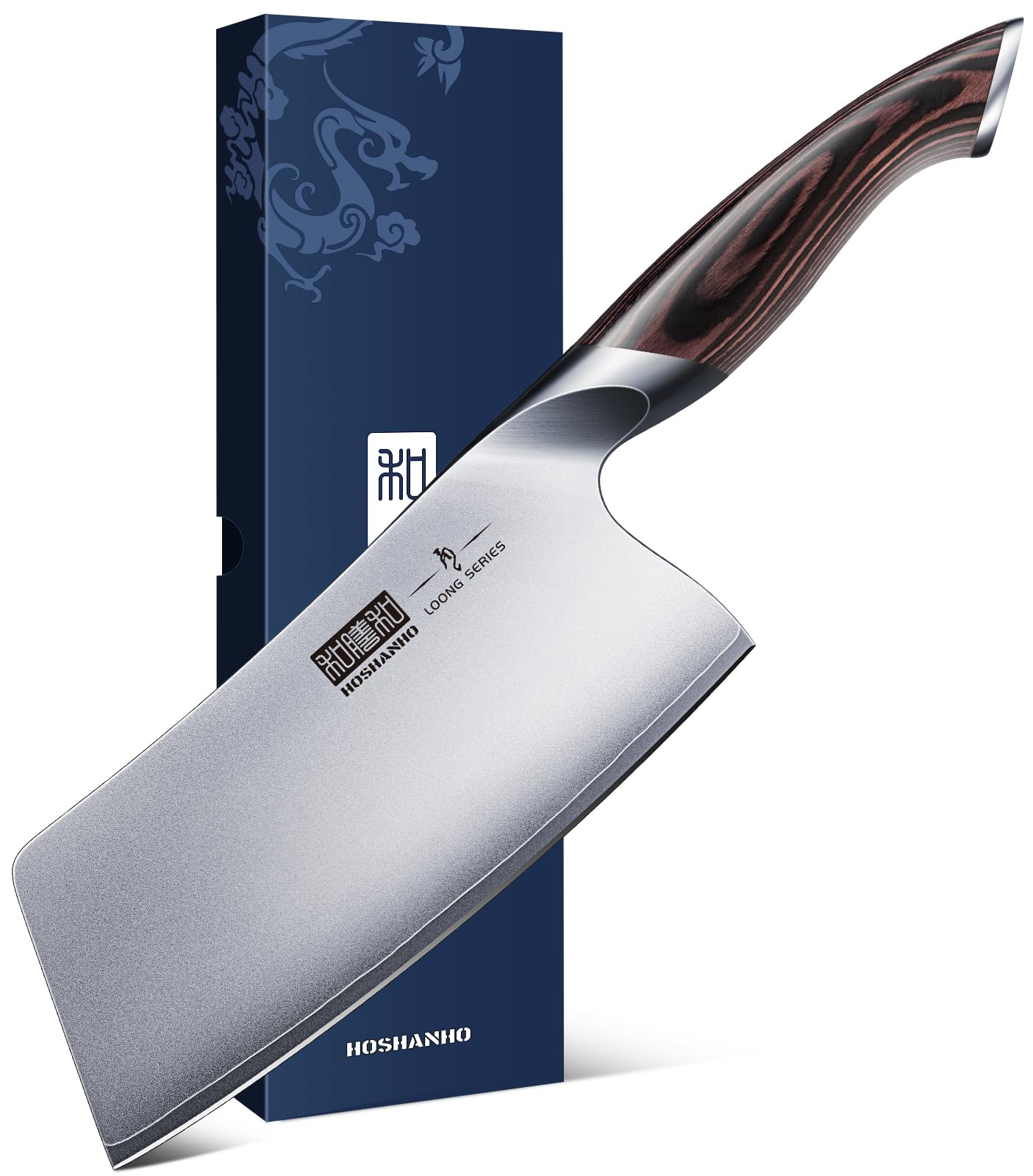 HOSHANHO cleaver front view showing full blade and balanced profile benefit