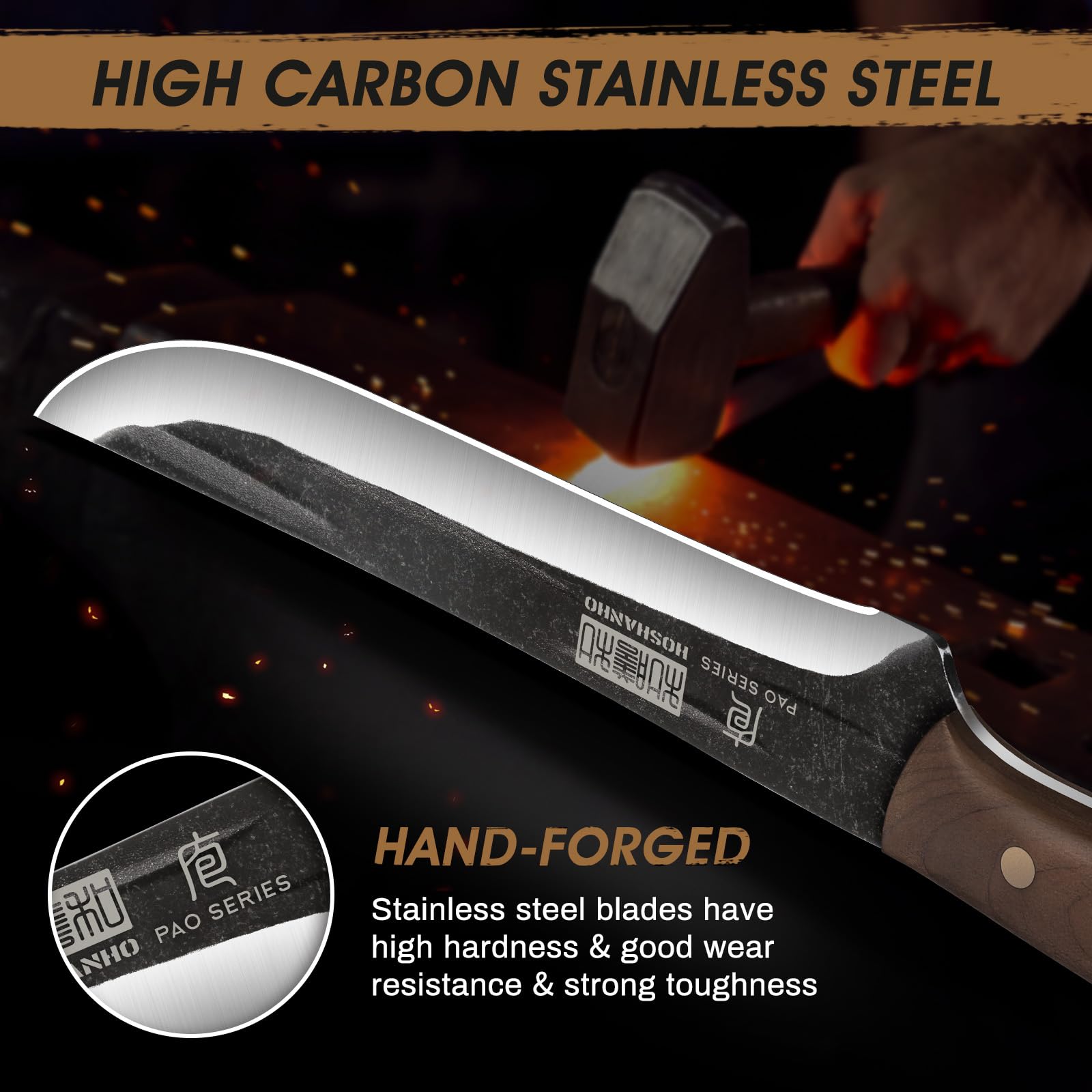 HOSHANHO close-up of 16° double-bevel edge, sharpness for clean fillets