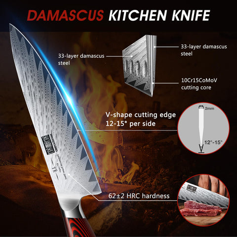 HOSHANHO close-up of Damascus blade pattern highlighting corrosion resistance and edge durability